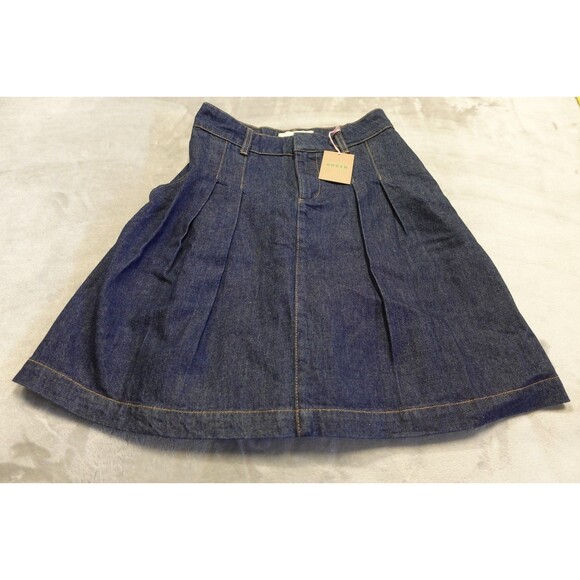 Boden Women's Size 4 Petite 100% Cotton Mid Wash Blue Pleated Denim Skirt NWT - Picture 1 of 15